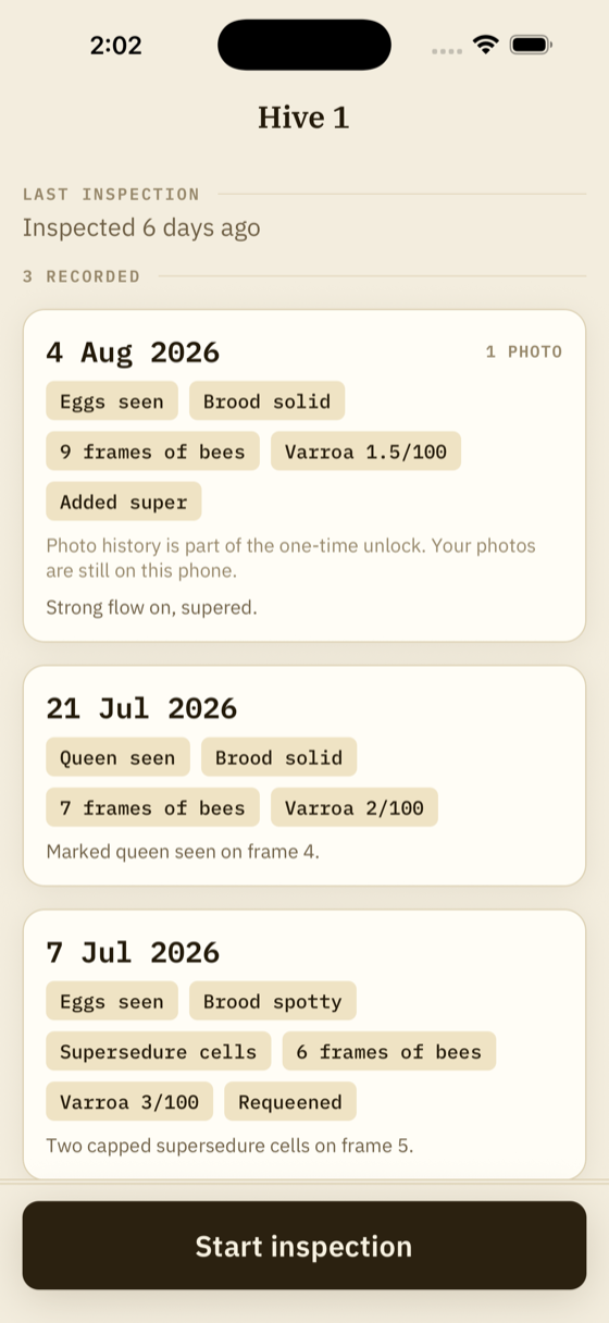 History timeline of past inspections